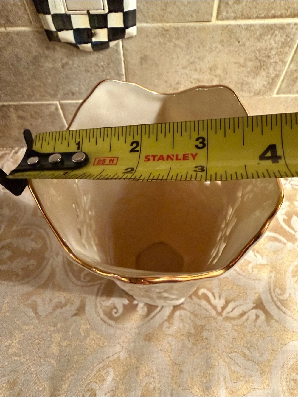 Lenox Elegant Cream Ceramic Decorative Vase with Gold Trim